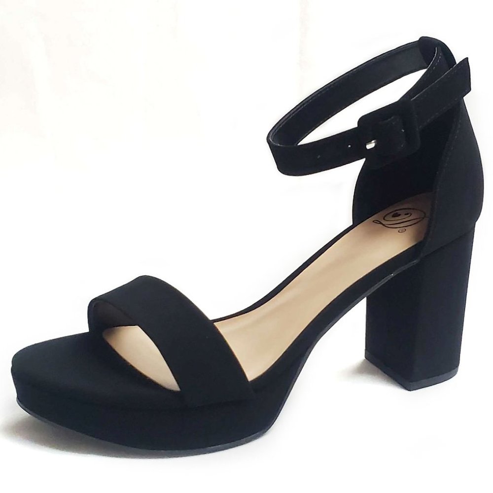 New Black Ankle Strap Single Band Platform Chunky Heel Dress Sandals